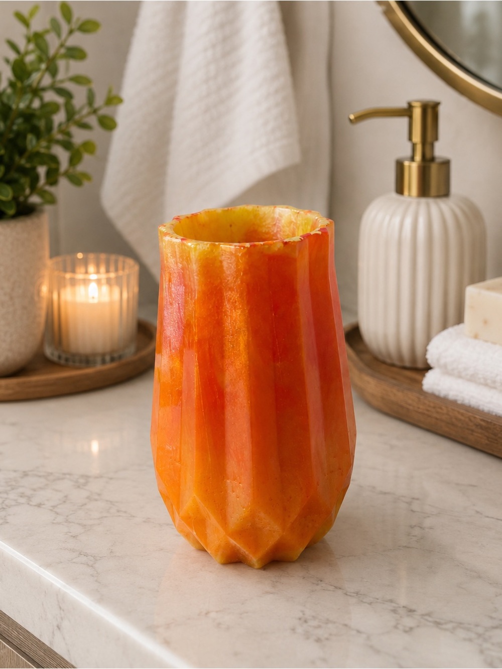 Gradient Orange & Yellow Faceted Decorative Vase